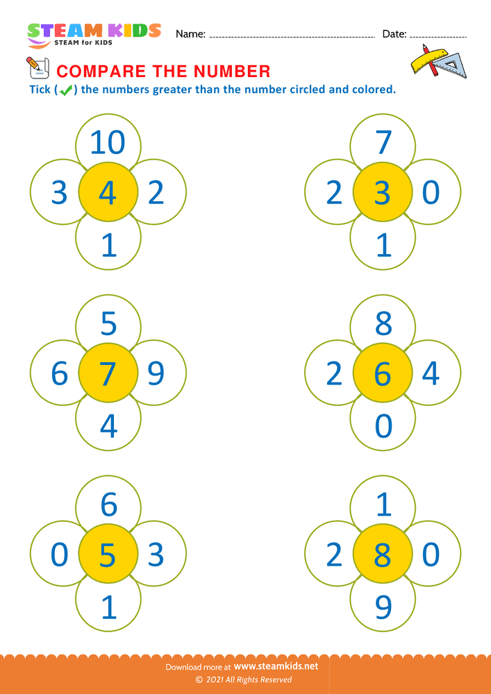 Free Math Worksheet - Comparing Numbers - Worksheet 3