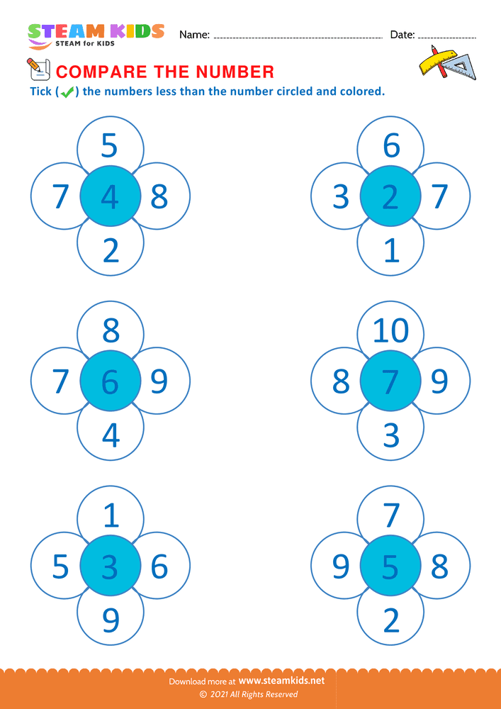 Free Math Worksheet - Comparing Numbers - Worksheet 4