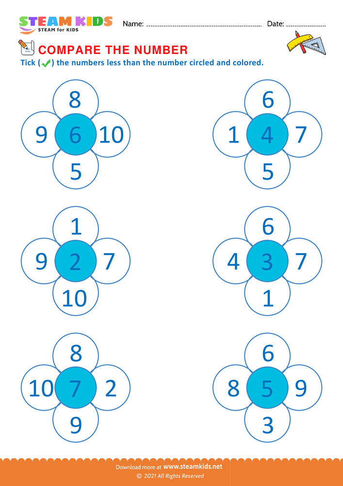 Free Math Worksheet - Comparing Numbers - Worksheet 5