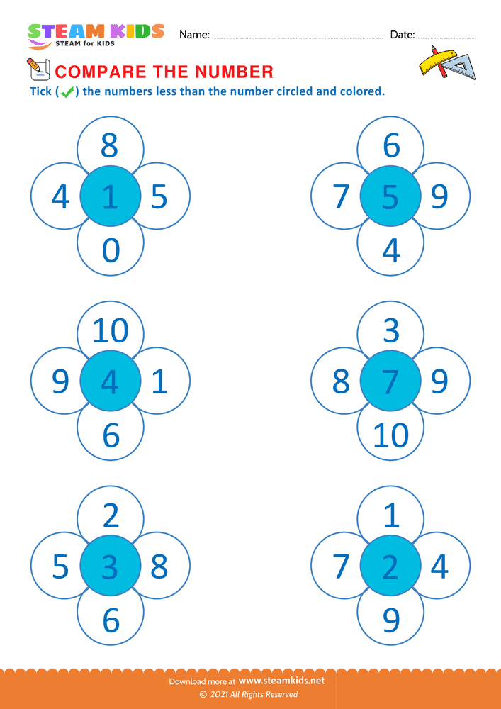 Free Math Worksheet - Comparing Numbers - Worksheet 6