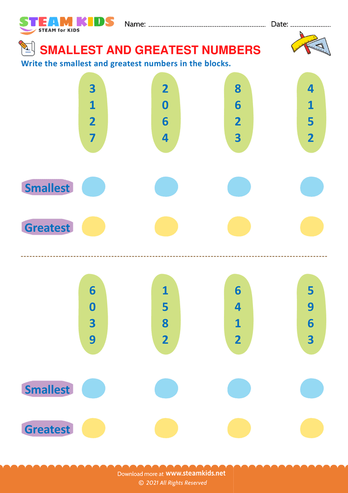 Free Math Worksheet - Smallest and Numbers - Worksheet 1