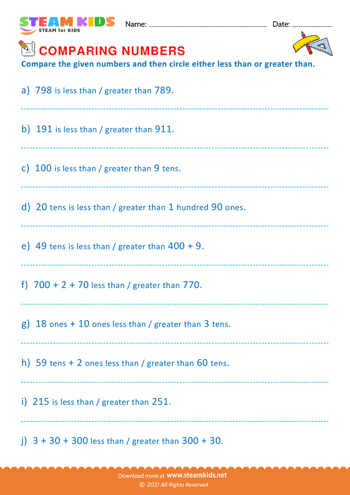 Free Math Worksheet - Circle and Complete the statement - Worksheet 6