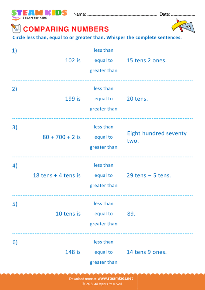 Free Math Worksheet - Circle and Complete the statement - Worksheet 8