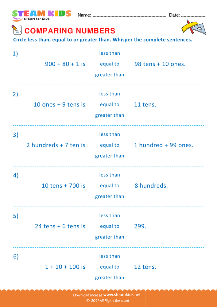 Free Math Worksheet - Circle and Complete the statement - Worksheet 10