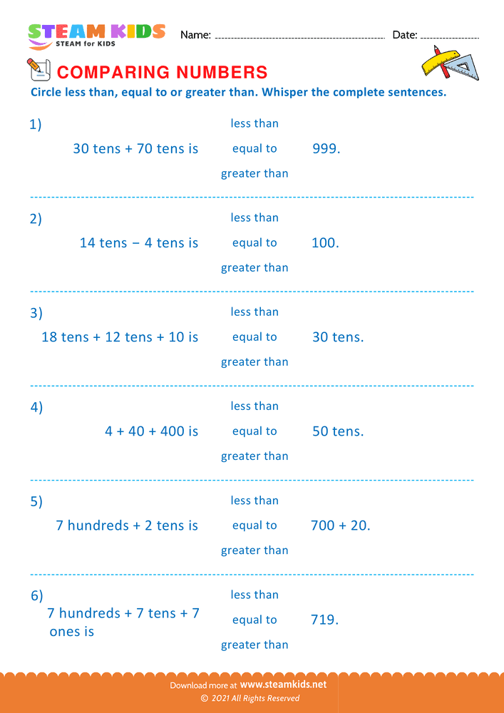 Free Math Worksheet - Circle and Complete the statement - Worksheet 11