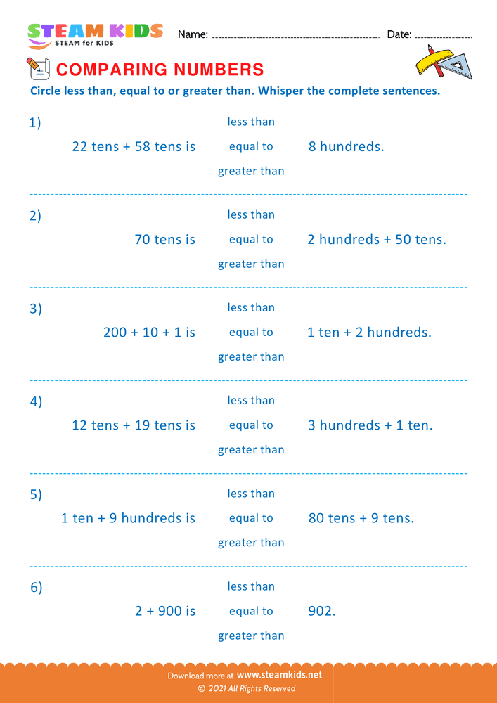 Free Math Worksheet - Circle and Complete the statement - Worksheet 13