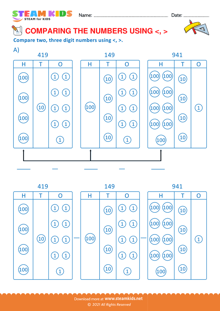 Free Math Worksheet - Comparing the Numbers using - Worksheet 4