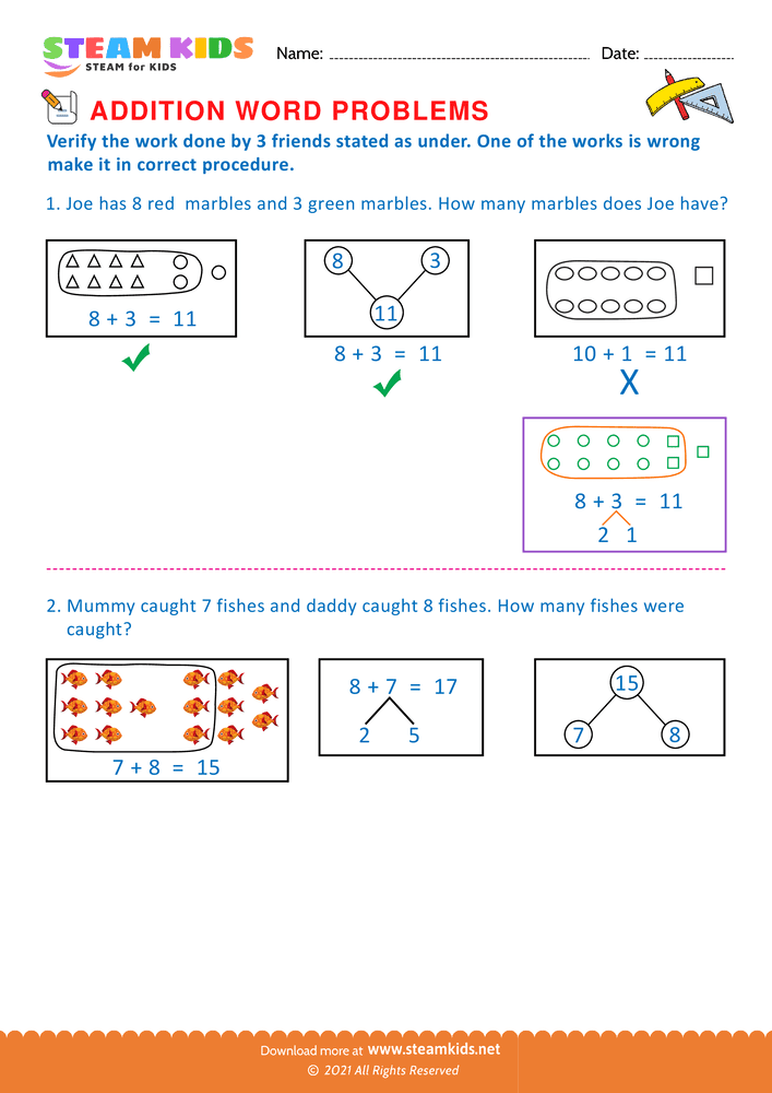 Free Math Worksheet - Word problems - Worksheet 1