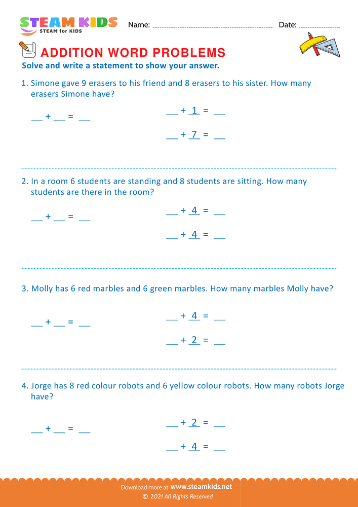 Free Math Worksheet - Word problems - Worksheet 12