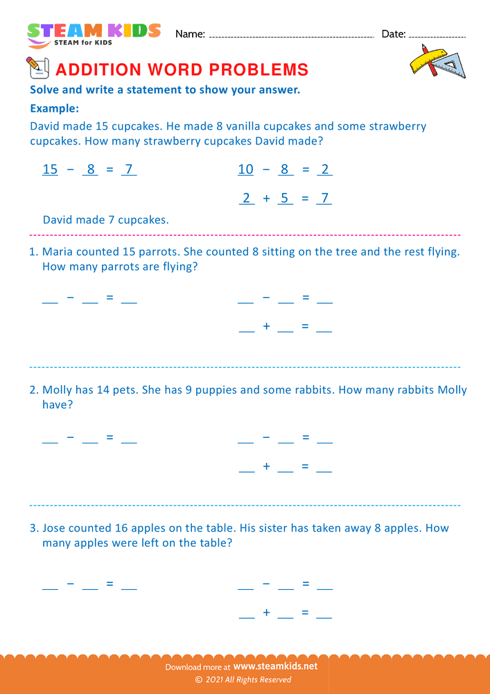 Free Math Worksheet - Word problems - Worksheet 13