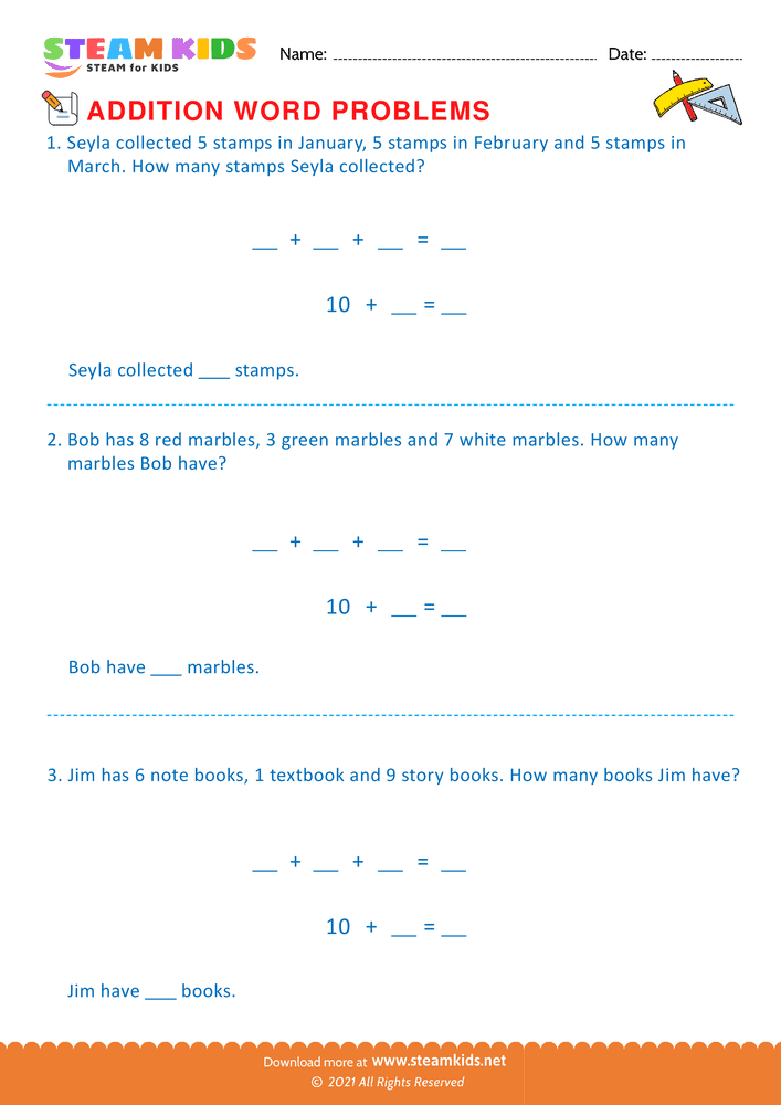 Free Math Worksheet - Word problems - Worksheet 19