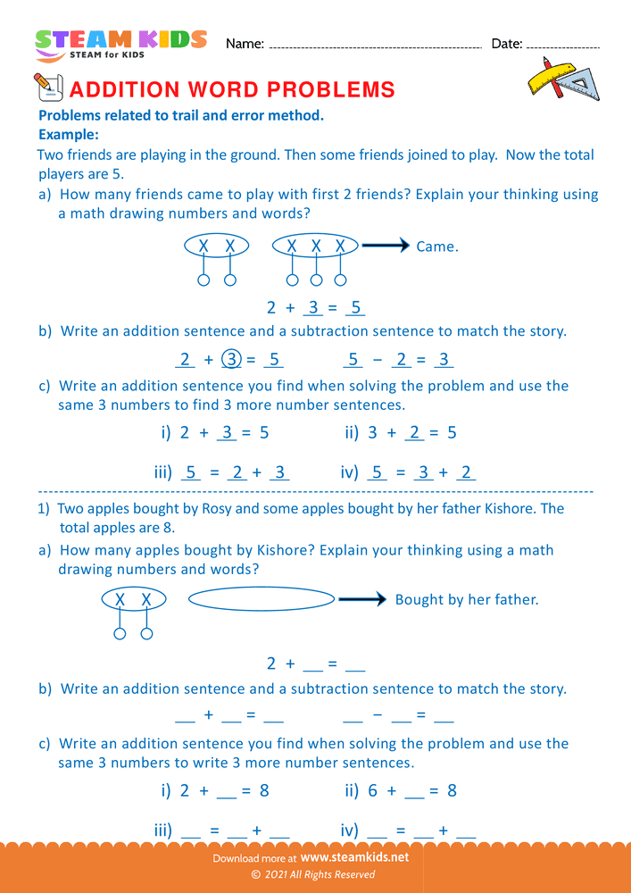 Free Math Worksheet - Using trail & error method - Worksheet 1