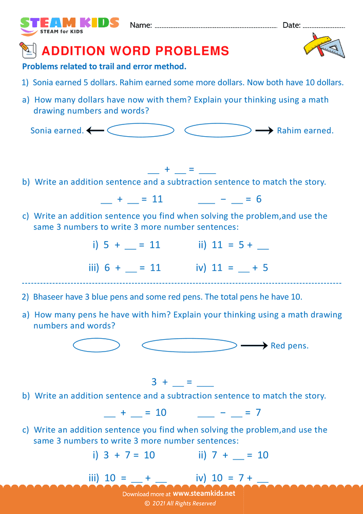 Free Math Worksheet - Using trail & error method - Worksheet 3