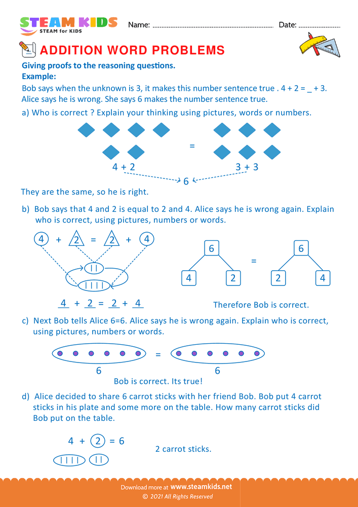 Free Math Worksheet - Reassoning Questions - Worksheet 1
