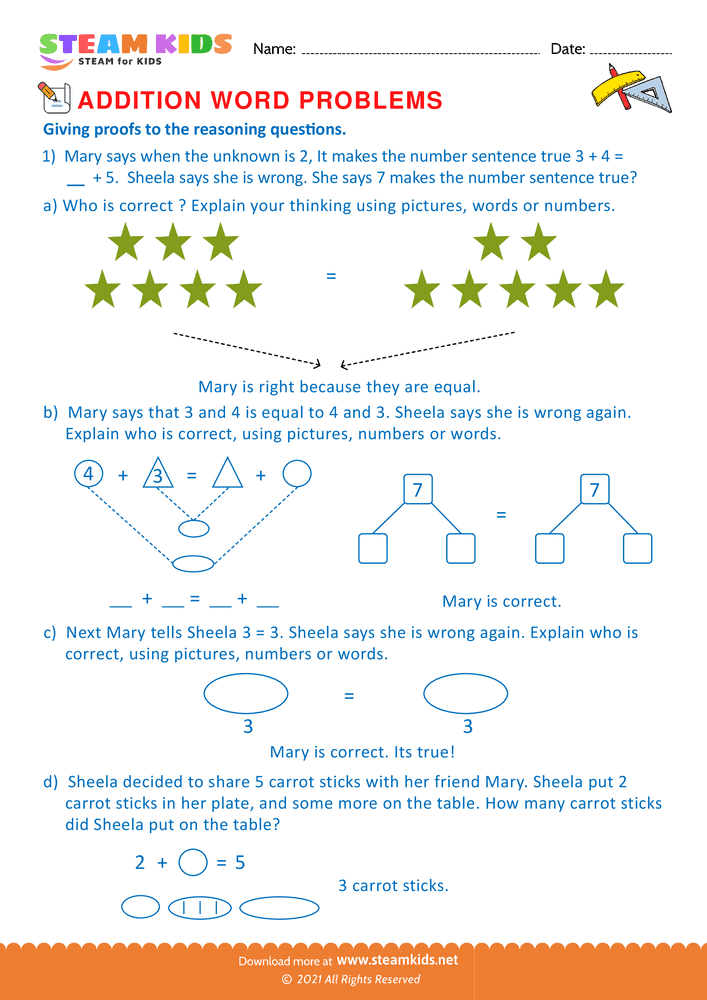 Free Math Worksheet - Reassoning Questions - Worksheet 3