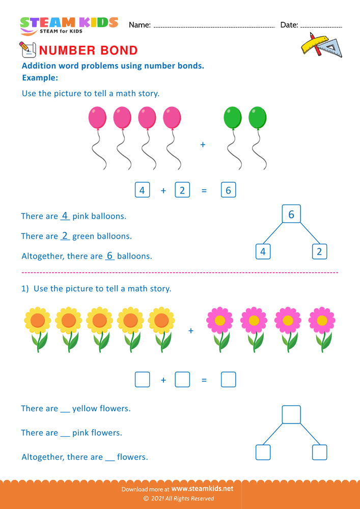 Free Math Worksheet - Word problems using number bonds - Worksheet 5