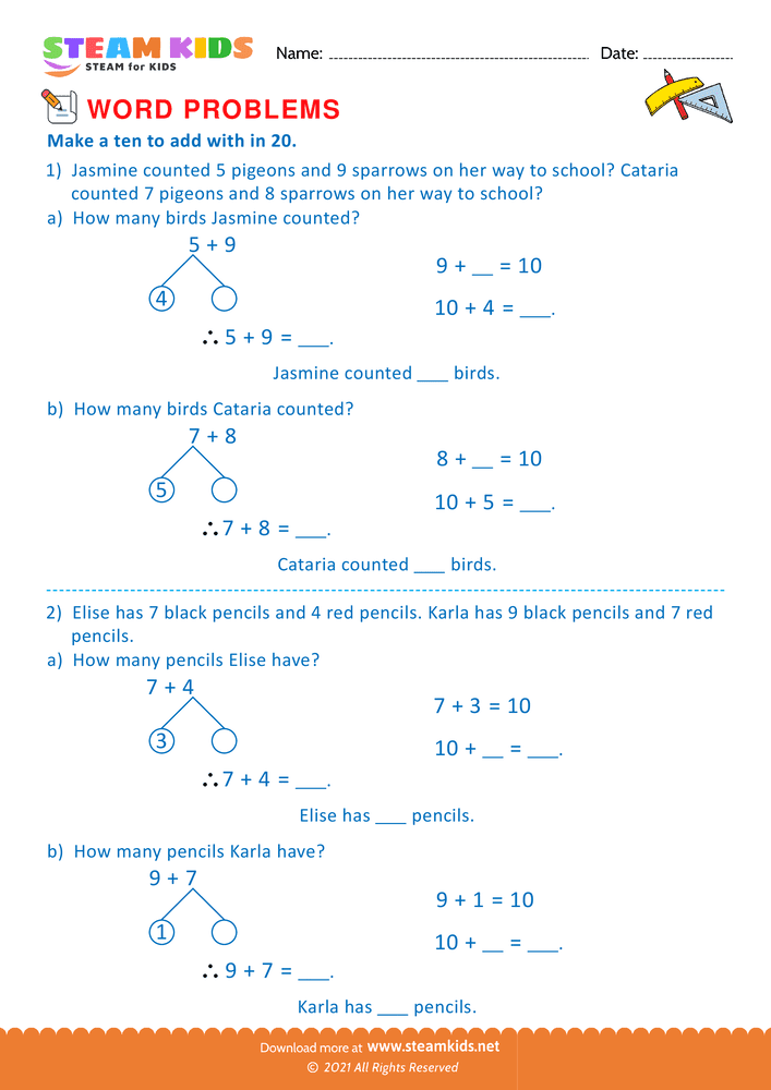 Free Math Worksheet - Word problems - Worksheet 44