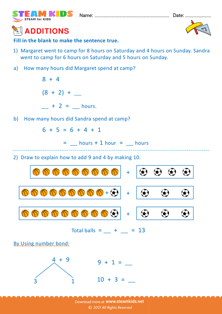 Free Math Worksheet - Additions - Worksheet 4