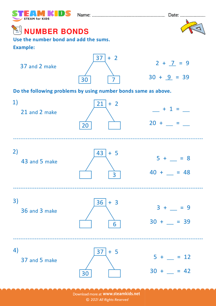 Free Math Worksheet - Number Bonds - Worksheet 1