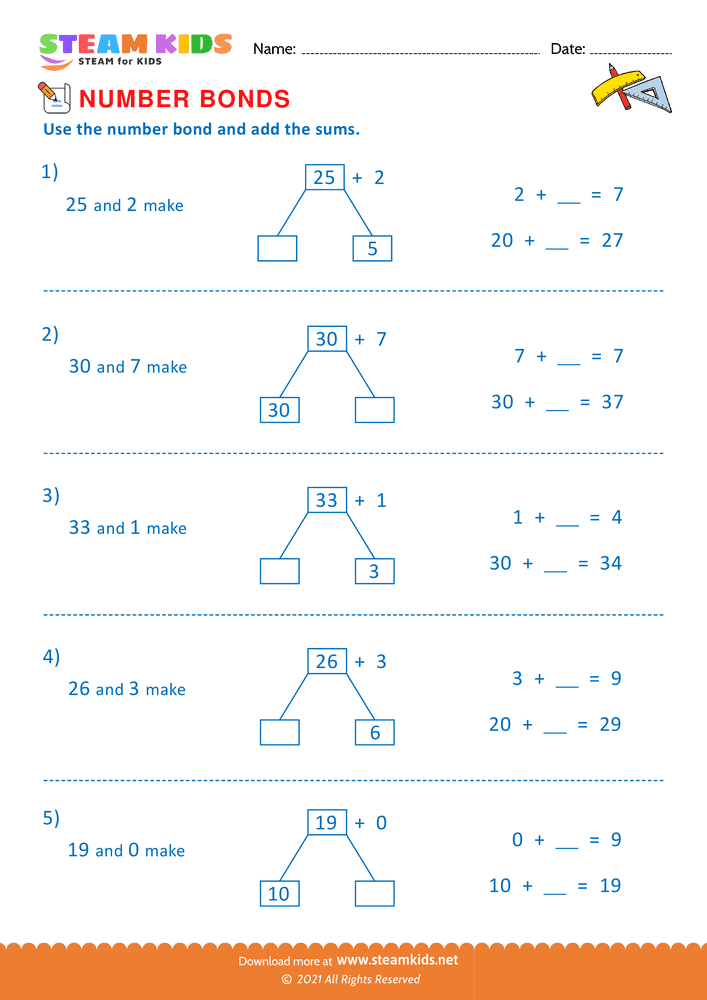 Free Math Worksheet - Number Bonds - Worksheet 5