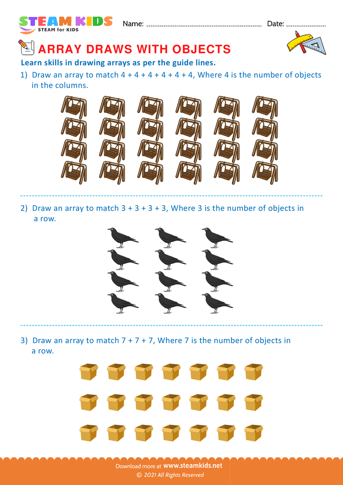 Free Math Worksheet - Array draws with objects - Worksheet 2