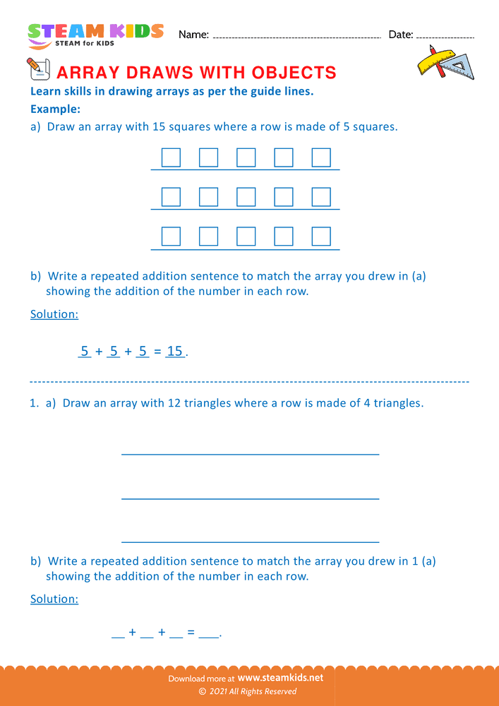 Free Math Worksheet - Array draws with objects - Worksheet 5