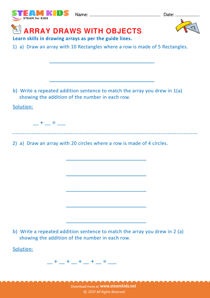 Free Math Worksheet - Array draws with objects - Worksheet 6