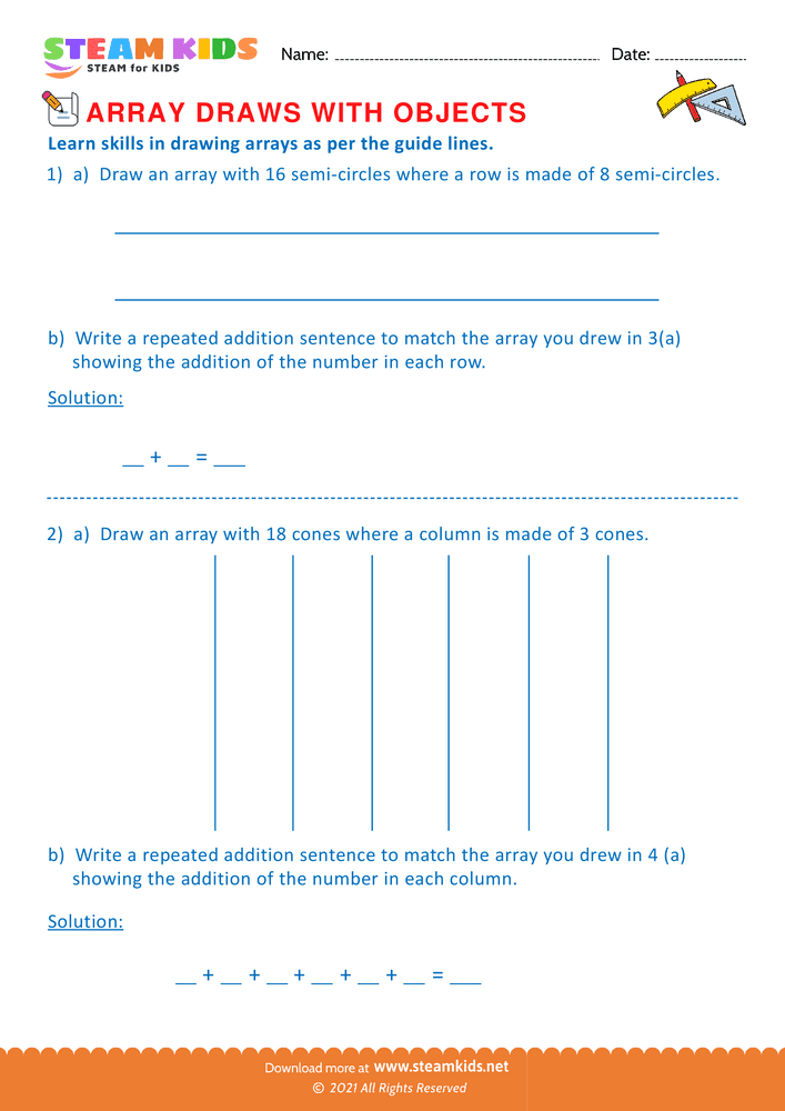 Free Math Worksheet - Array draws with objects - Worksheet 7