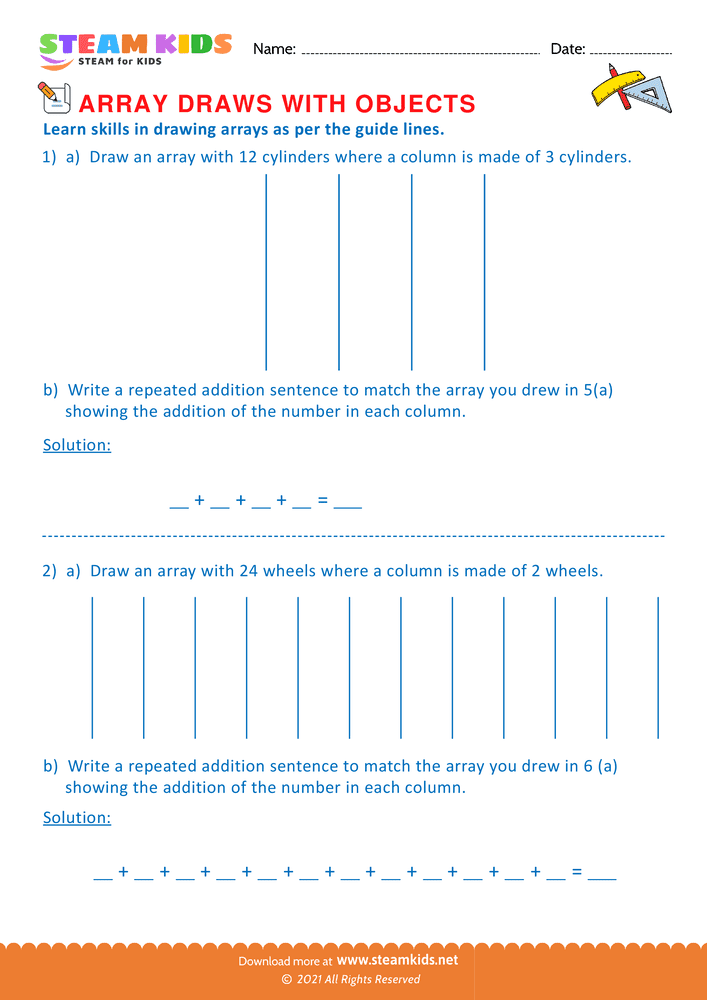 Free Math Worksheet - Array draws with objects - Worksheet 8