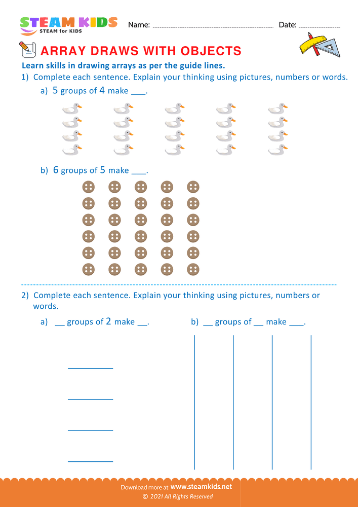Free Math Worksheet - Array draws with objects - Worksheet 10