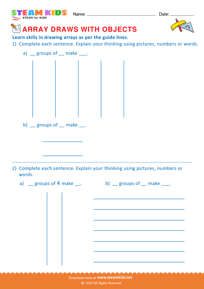 Free Math Worksheet - Array draws with objects - Worksheet 11