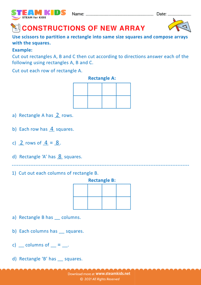 Free Math Worksheet - Construction of new array - Worksheet 1