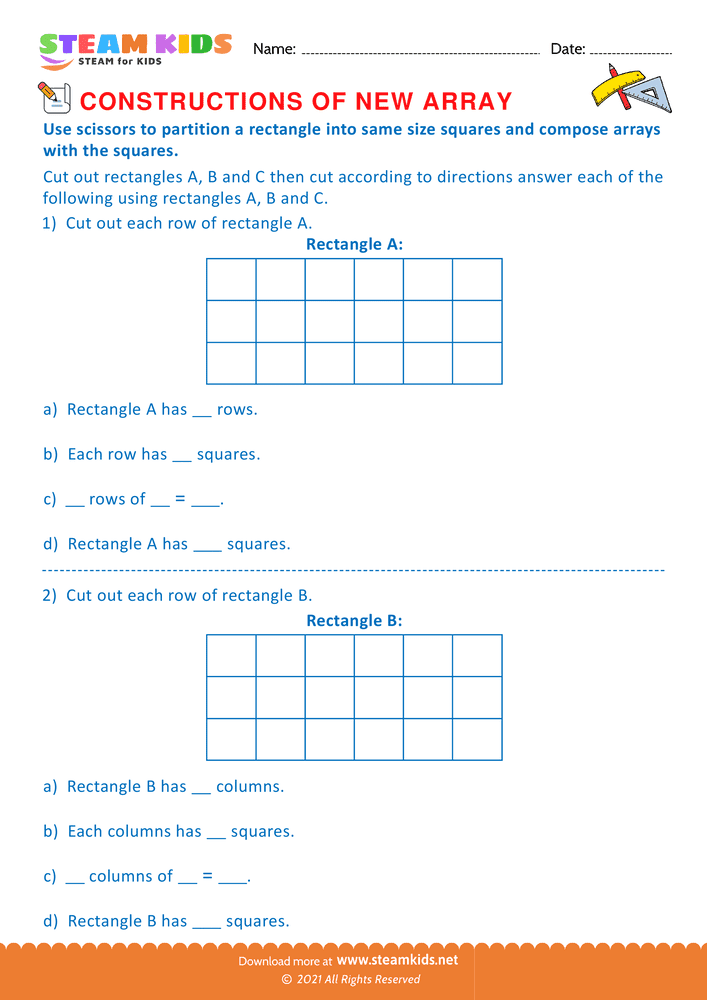 Free Math Worksheet - Construction of new array - Worksheet 3