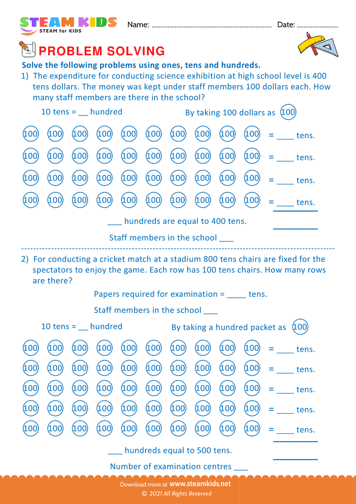 Free Math Worksheet - Problem solving - Worksheet 3