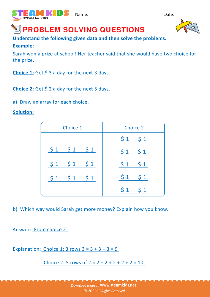 Free Math Worksheet - Problem solving - Worksheet 7