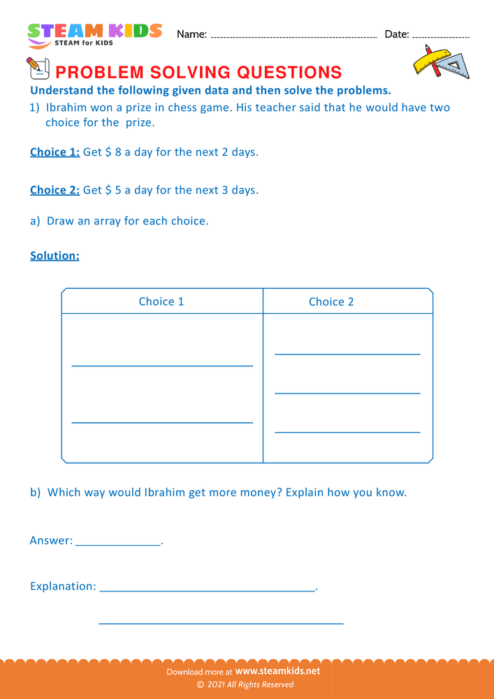 Free Math Worksheet - Problem solving - Worksheet 8