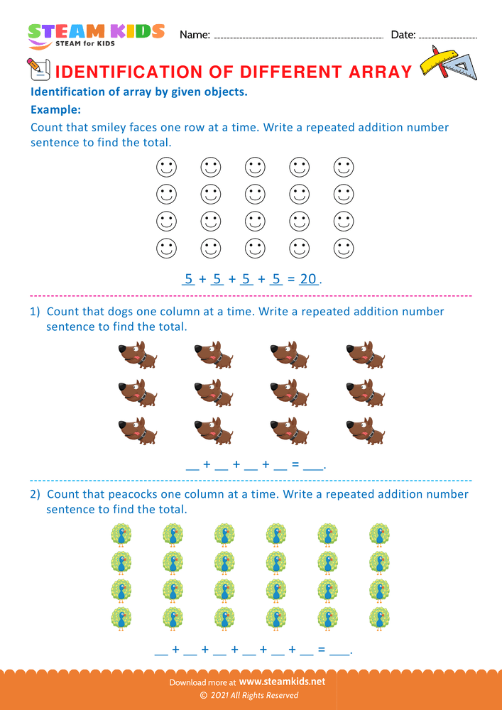 Free Math Worksheet - Identification of Array - Worksheet 5
