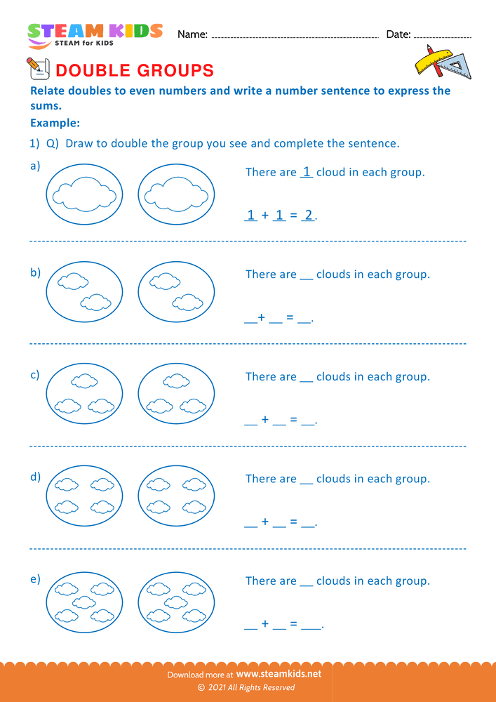 Free Math Worksheet - Write a number sentence - Worksheet 1