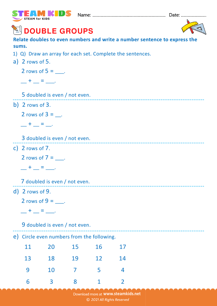 Free Math Worksheet - Write a number sentence - Worksheet 7