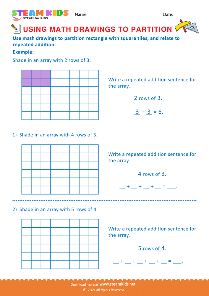 Free Math Worksheet - Using Math Drawings to Partition - Worksheet 1