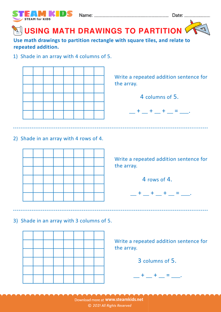 Free Math Worksheet - Using Math Drawings to Partition - Worksheet 3