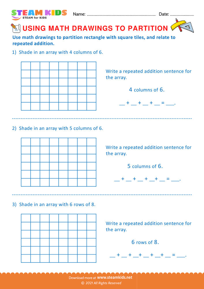 Free Math Worksheet - Using Math Drawings to Partition - Worksheet 4