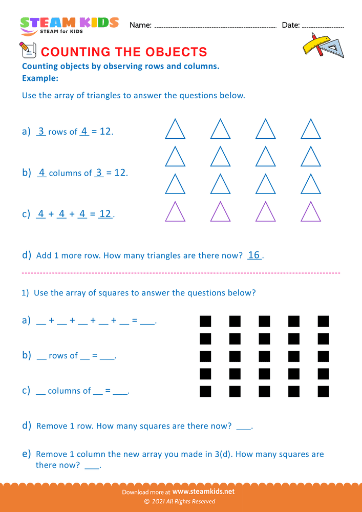 Free Math Worksheet - Counting objects - Worksheet 1