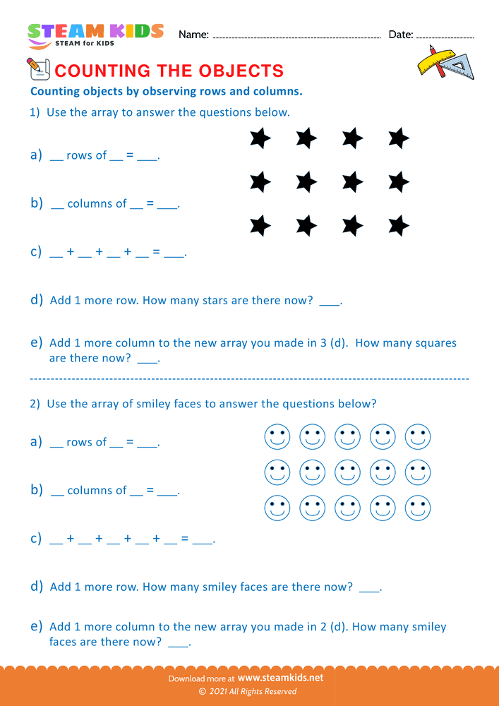 Free Math Worksheet - Counting objects - Worksheet 2