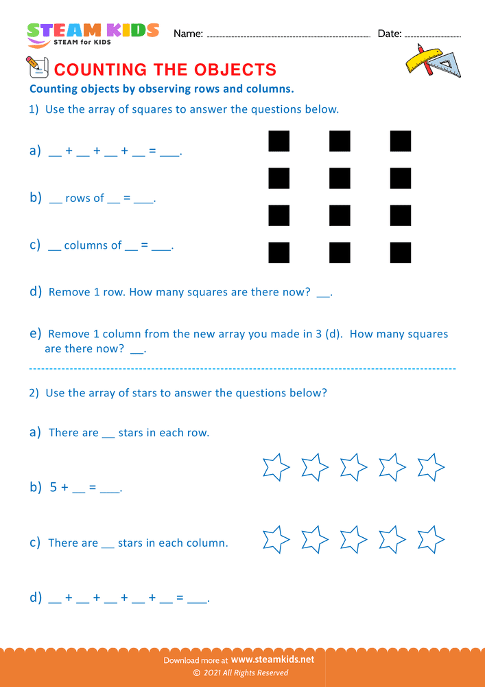 Free Math Worksheet - Counting objects - Worksheet 3