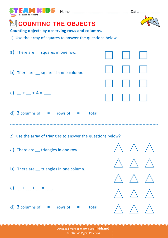 Free Math Worksheet - Counting objects - Worksheet 4