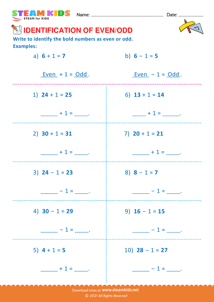 Free Math Worksheet - Identify Even or Odd - Worksheet 3