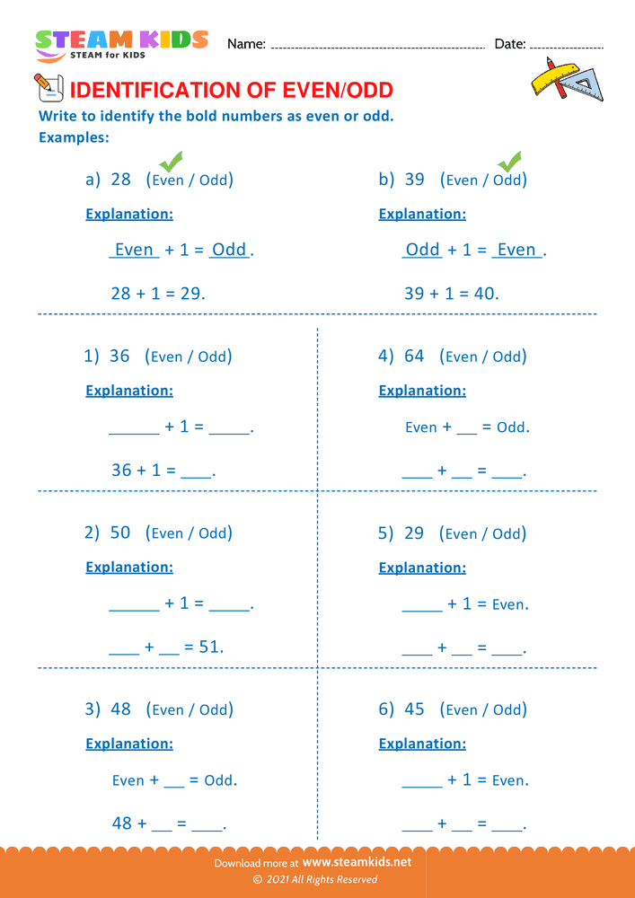 Free Math Worksheet - Identify Even or Odd - Worksheet 4