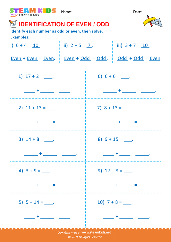 Free Math Worksheet - Identify Even or Odd - Worksheet 8
