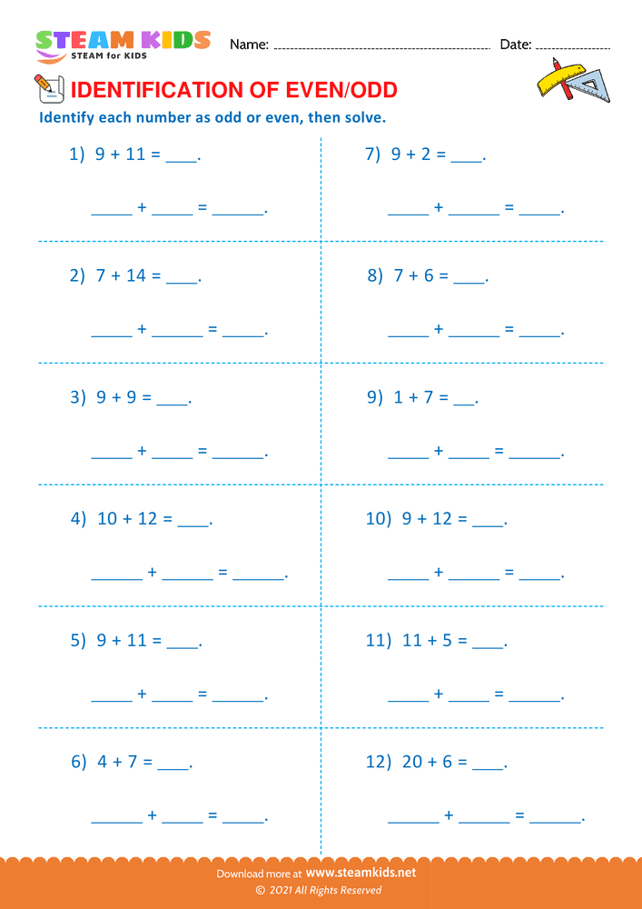 Free Math Worksheet - Identify Even or Odd - Worksheet 9